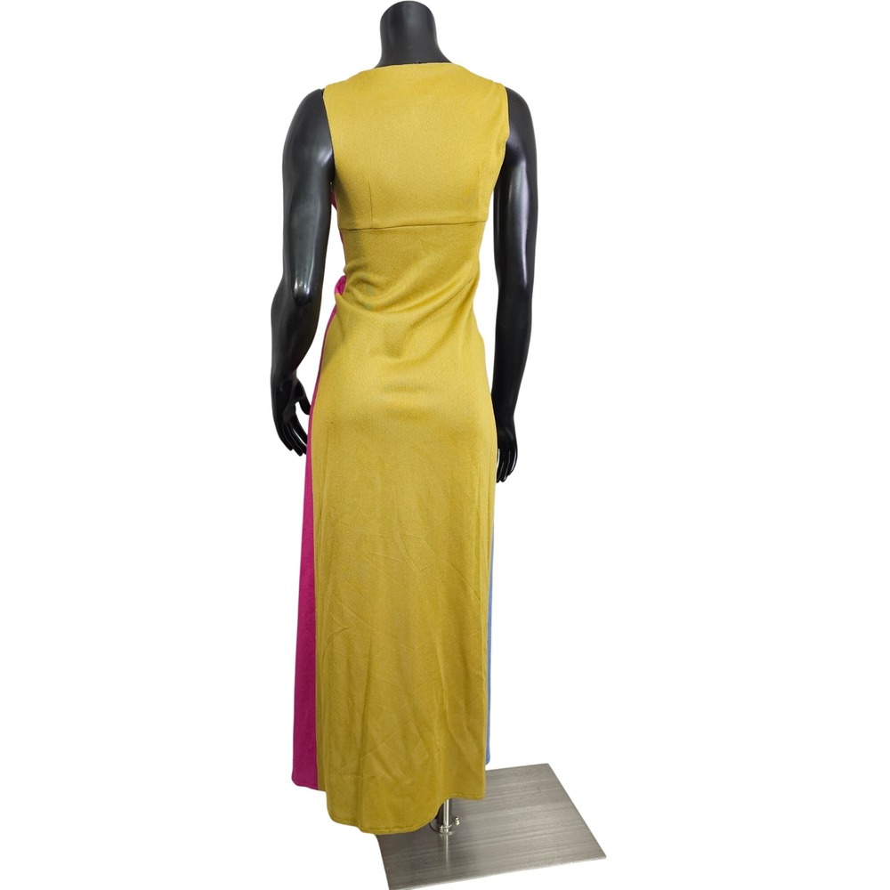 Vintage 70s ESTIVO Colorblock Maxi Duster Vest Open Front Mod Disco Hostess S - Picture 6 of 7
